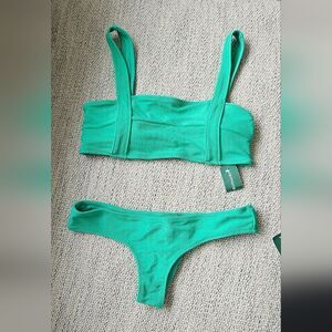 Nwt Ribbed Green Women's Swimwear Set